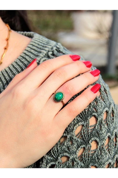 Doğal Taşlı Yeşil Akik Doğal Taş Ayarlanabilir Yüzük Orta Boy - Resim 2