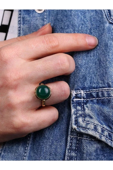 Doğal Taş Yeşil Akik Doğal Taşlı Ayarlanabilir Yuvarlak Taşlı Yüzük yeşilakik2 ürün görseli