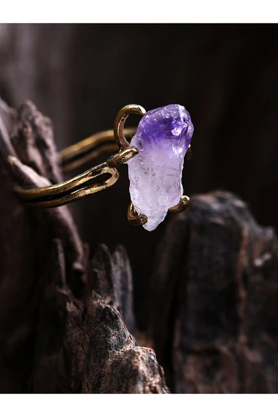 Doğal Taş Ametist Doğal Taşlı Ayarlanabilir Yüzük - Resim 5