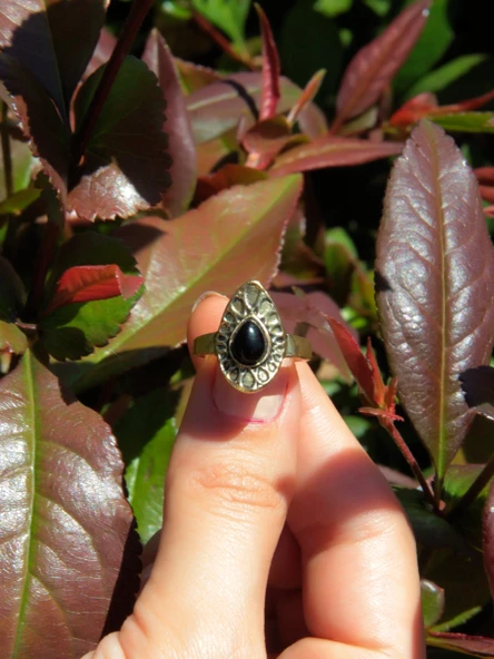 Doğal Taş Oniks Doğal Taşlı Antik Damla Model Ayarlanabilir Kadın Yüzük euy33o - Resim 3