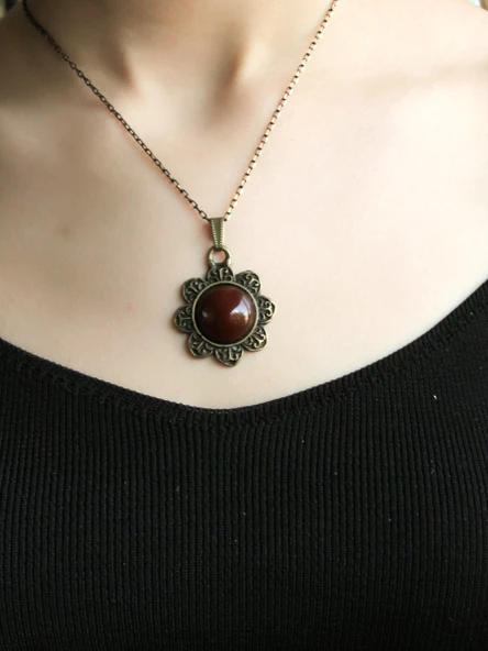 Doğal Taş Akik Doğal Taşlı Otantik Kadın Kolye 45 Cm Zincirli euy17a - 3