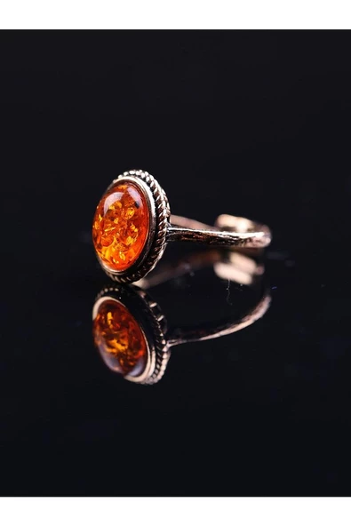 Doğal Taşlı Kehribar Ayarlanabilir Yüzük Orta Boy - Resim 3