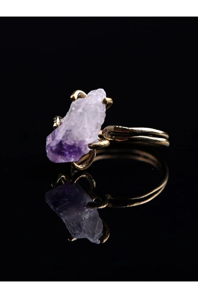 Doğal Taş Ametist Doğal Taşlı Ayarlanabilir Yüzük - Resim 3