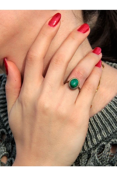 Doğal Taşlı Yeşil Akik Doğal Taş Ayarlanabilir Yüzük Orta Boy ürün görseli