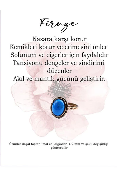 Doğal Taşlı Firuze Doğal Taş Ayarlanabilir Yüzük Orta Boy - Resim 7