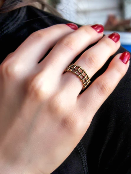 Trend Telkari İşlemeli Antik Eskitme Ayarlanabilir Kadın Yüzük euy1244 - Resim 2