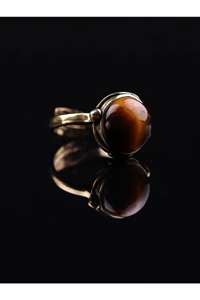 Doğal Taş Kaplan Gözü Doğal Taşlı Ayarlanabilir Yuvarlak Taşlı Yüzük - Resim 4