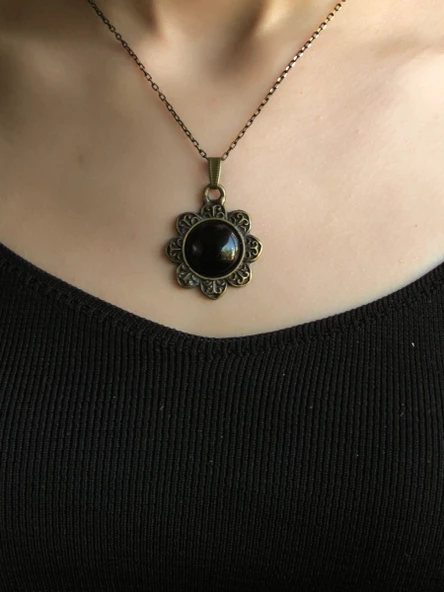 Doğal Taş Oniks Doğal Taşlı Otantik Kadın Kolye 45 Cm Zincirli euk17o - Resim 3