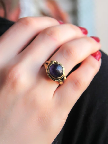 Doğal Taş Yuvarlak Ametist Doğal Taşlı Ayarlanabilir Orta Boy Yüzük euy7at ürün görseli