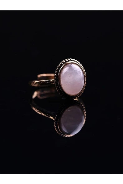 Doğal Taş Pembe Kuvars Doğal Taşlı Ayarlanabilir Orta Boy Yüzük - Resim 4