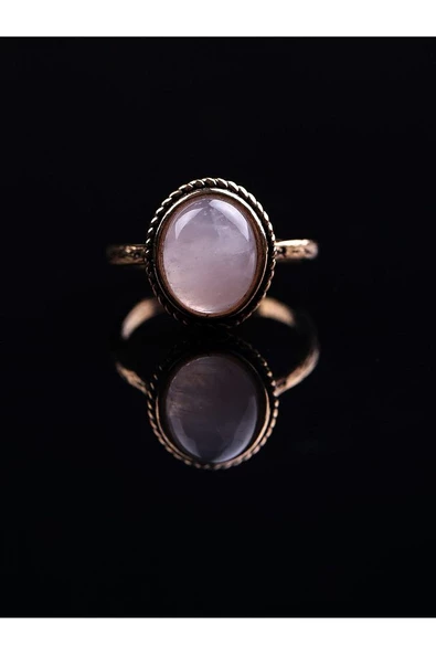 Doğal Taş Pembe Kuvars Doğal Taşlı Ayarlanabilir Orta Boy Yüzük - Resim 2