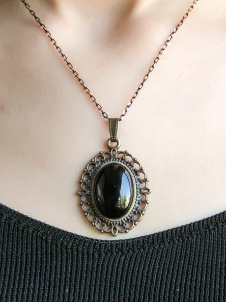 Doğal Taş Oniks Doğal Taşlı Otantik Kadın Kolye 45 Cm Zincirli euk13o - Resim 3