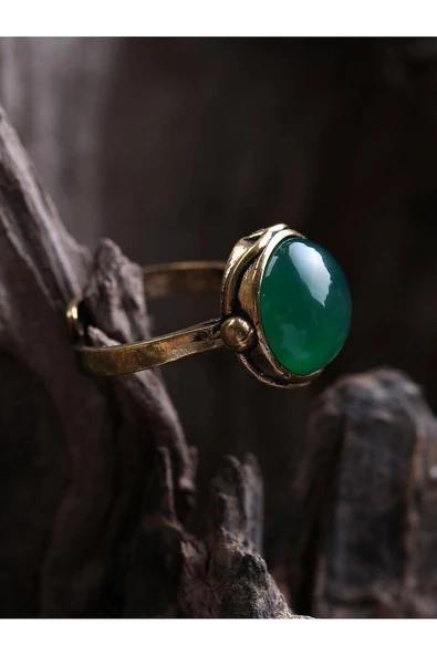 Doğal Taş Yeşil Akik Doğal Taşlı Ayarlanabilir Yuvarlak Taşlı Yüzük yeşilakik2 - Resim 5