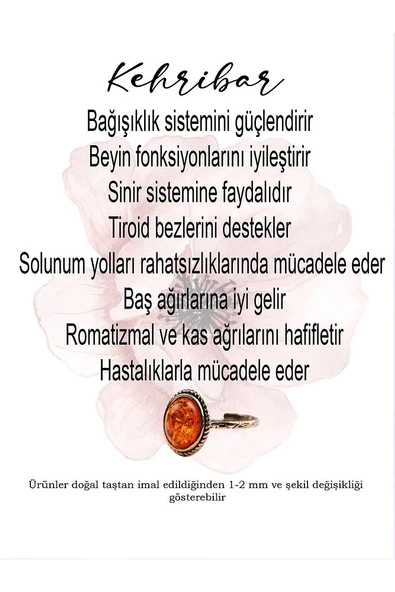 Doğal Taşlı Kehribar Ayarlanabilir Yüzük Orta Boy - Resim 7