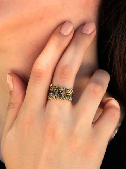 Tam Tur Kelebek Desenli Antik Ayarlanabilir Kadın Yüzük euy1251 ürün görseli