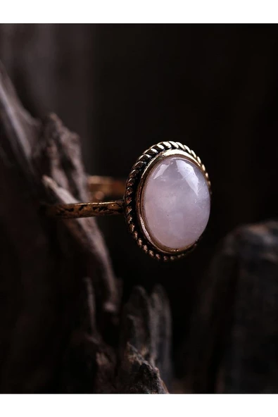 Doğal Taş Pembe Kuvars Doğal Taşlı Ayarlanabilir Orta Boy Yüzük - Resim 5