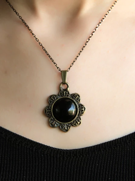 Doğal Taş Oniks Doğal Taşlı Otantik Kadın Kolye 45 Cm Zincirli euk17o - Resim 2