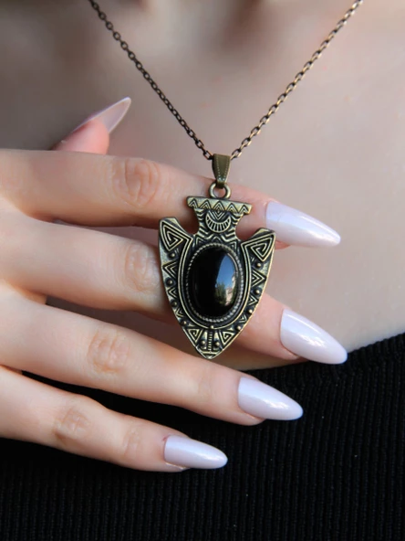 Doğal Taş Oniks Doğal Taşlı Otantik Kadın Kolye 45 Cm Zincirli euy12o ürün görseli