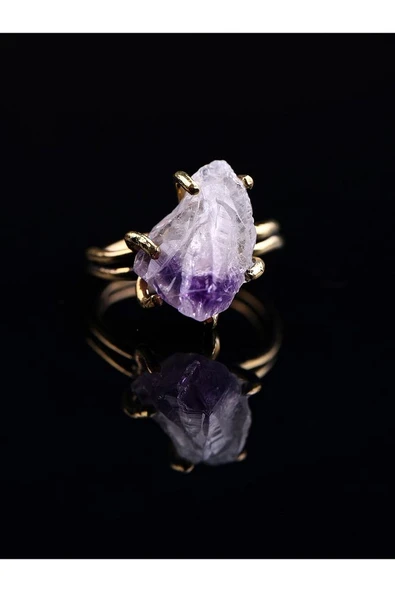 Doğal Taş Ametist Doğal Taşlı Ayarlanabilir Yüzük - Resim 2