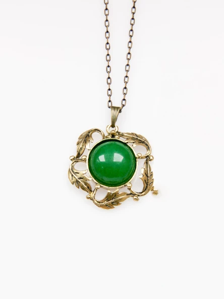 Doğal Taş Yeşil Akik Doğal Taşlı Otantik Kadın Yuvarlak Kolye 45 Cm Zincirli euyk1ya - Resim 2
