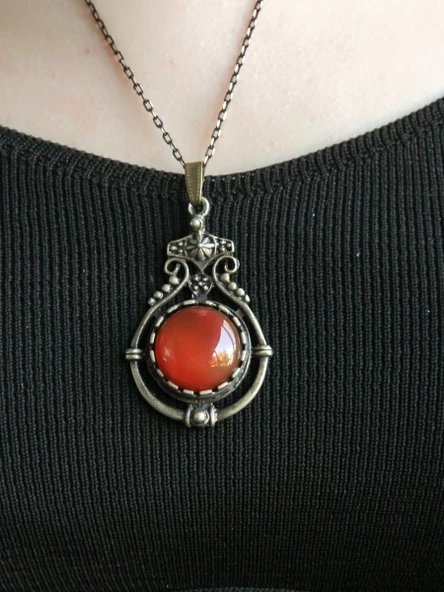 Doğal Taş Akik Doğal Taşlı Desenli Otantik Kadın Kolye 45 Cm Zincirli euk14a - Resim 2