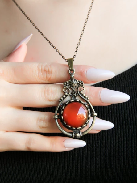 Doğal Taş Akik Doğal Taşlı Desenli Otantik Kadın Kolye 45 Cm Zincirli euk14a ürün görseli