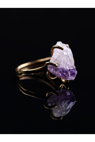 Doğal Taş Ametist Doğal Taşlı Ayarlanabilir Yüzük - Resim 4