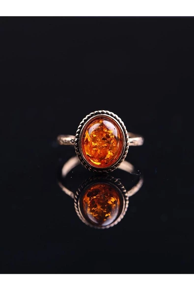 Doğal Taşlı Kehribar Ayarlanabilir Yüzük Orta Boy - Resim 2