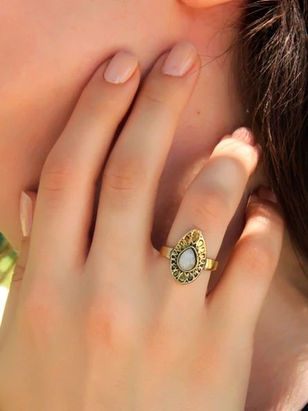 Doğal Taş Aytaşı Doğal Taşlı Antik Damla Model Ayarlanabilir Kadın Yüzük euy33ay ürün görseli