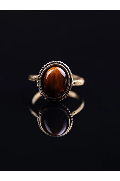 Doğal Taş Kaplan Gözü Doğal Taşlı Ayarlanabilir Kadın Yüzük Orta Boy kaplangozuyuzuk - Resim 2