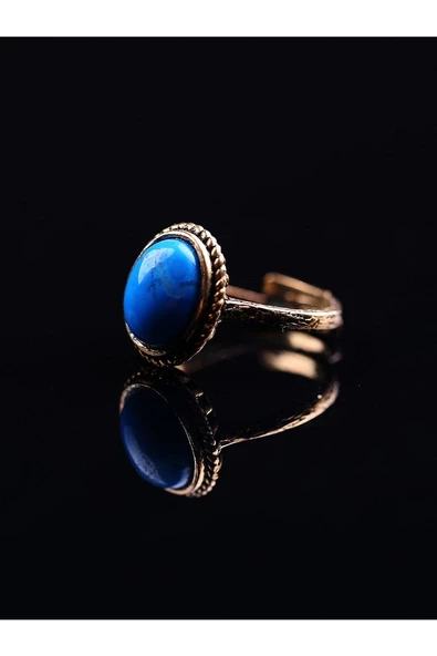 Doğal Taşlı Firuze Doğal Taş Ayarlanabilir Yüzük Orta Boy - Resim 3