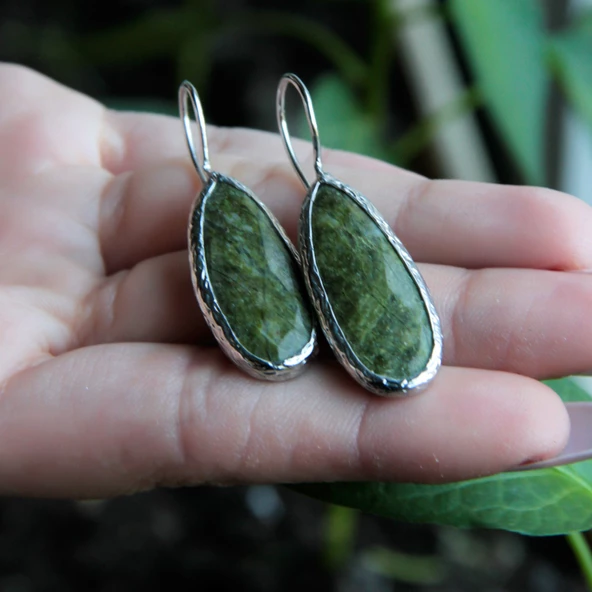 Doğal Taş Zebercet (Peridot) Taşı Kadın Doğal Taşlı Küpe Rodyum euku2zr - 3