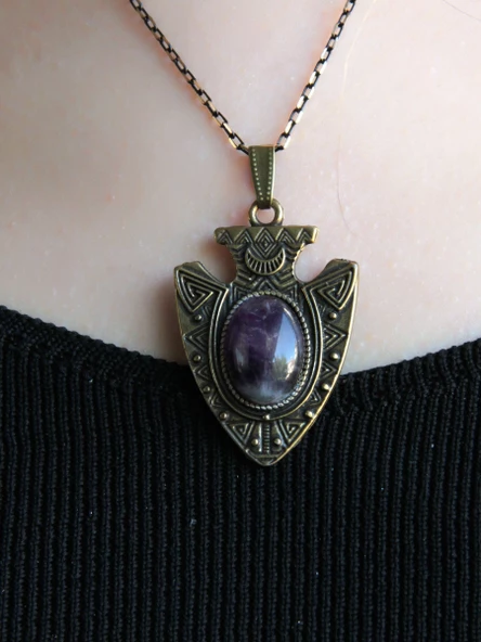 Doğal Taş Ametist Doğal Taşlı Otantik Kadın Kolye 45 Cm Zincirli euy12at - Resim 2