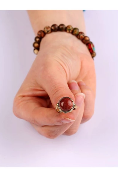 Doğal Taş Yıldız Doğal Taşlı Ayarlanabilir Yuvarlak Taşlı Kadın Yüzük - Resim 6