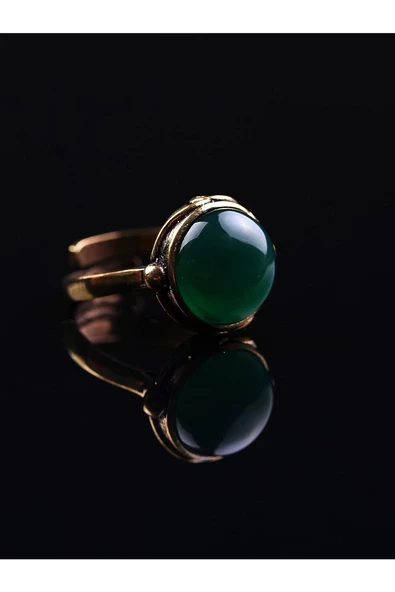Doğal Taş Yeşil Akik Doğal Taşlı Ayarlanabilir Yuvarlak Taşlı Yüzük yeşilakik2 - Resim 4