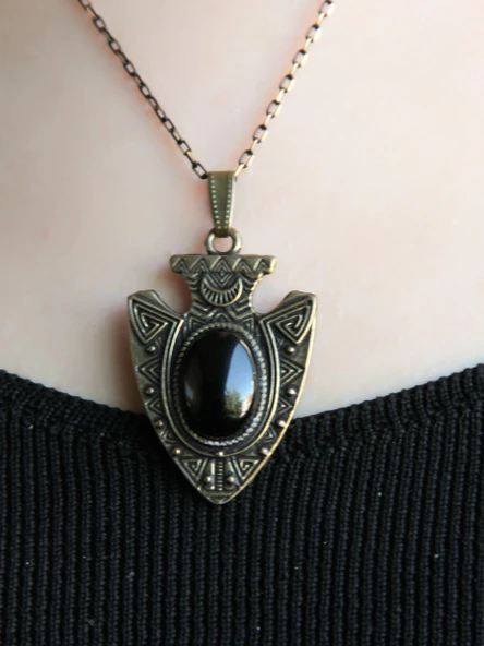 Doğal Taş Oniks Doğal Taşlı Otantik Kadın Kolye 45 Cm Zincirli euy12o - Resim 3