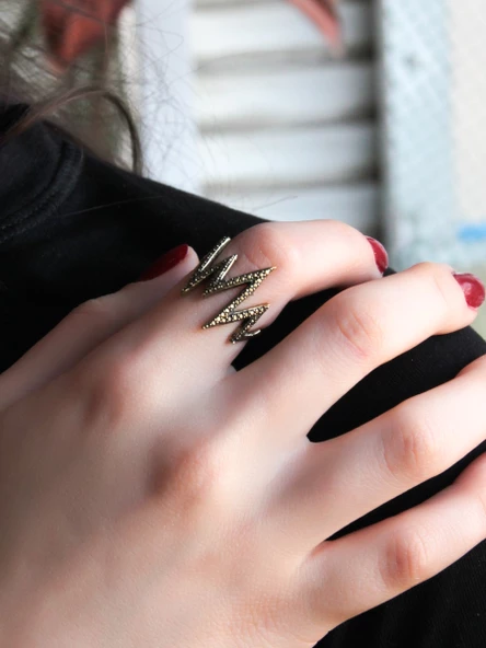 Trend İşlemeli Antik Eskitme Ayarlanabilir Kadın Yüzük euy1245 - Resim 2