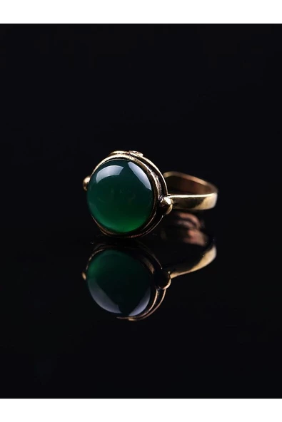 Doğal Taş Yeşil Akik Doğal Taşlı Ayarlanabilir Yuvarlak Taşlı Yüzük yeşilakik2 - Resim 3
