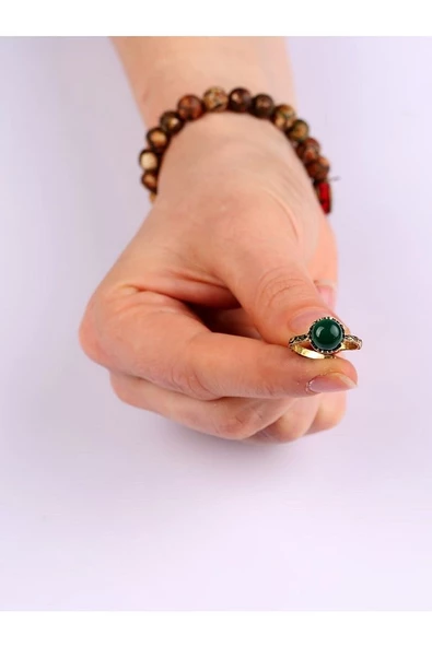 Doğal Taş Yeşil Akik Çıtır Doğal Taşlı Ayarlanabilir Yüzük yacdtay-1 - Resim 6