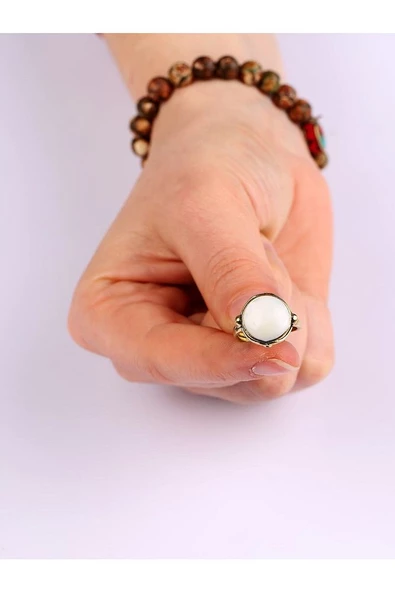 Doğal Taş Sedef Doğal Taşlı Ayarlanabilir Yüzük sdfyvrlk-1 - Resim 6