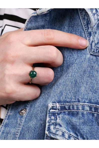 Doğal Taş Yeşil Akik Çıtır Doğal Taşlı Ayarlanabilir Yüzük yacdtay-1 ürün görseli