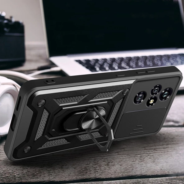 Honor 200 Pro Kılıf Magnetik Standlı Kamera Korumalı Sürgülü Vega Kapak - Resim 7