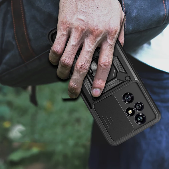 Honor 200 Pro Kılıf Magnetik Standlı Kamera Korumalı Sürgülü Vega Kapak - Resim 9