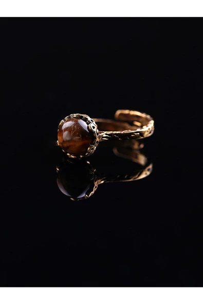 Doğal Taş Kaplan Gözü Çıtır Doğal Taşlı Ayarlanabilir Yüzük kgcdty-1 - Resim 3