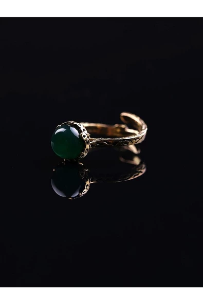 Doğal Taş Yeşil Akik Çıtır Doğal Taşlı Ayarlanabilir Yüzük yacdtay-1 - Resim 4