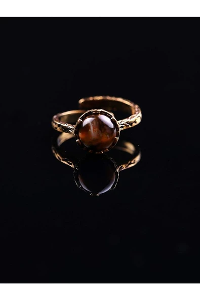 Doğal Taş Kaplan Gözü Çıtır Doğal Taşlı Ayarlanabilir Yüzük kgcdty-1 - Resim 2