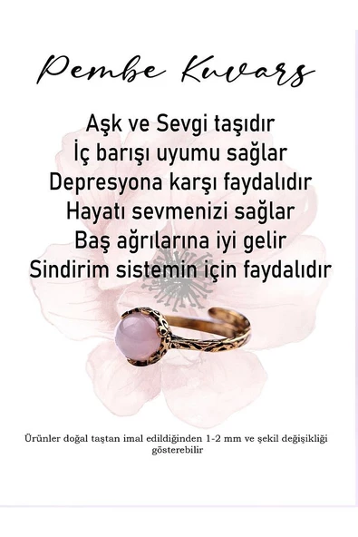 Doğal Taş Pembe Kuvars Çıtır Doğal Taşlı Ayarlanabilir Yüzük pkcdty-1 - 7