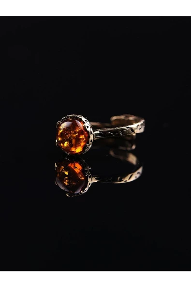 Doğal Taş Kehribar Çıtır Doğal Taşlı Ayarlanabilir Yüzük kcday-1 - Resim 4