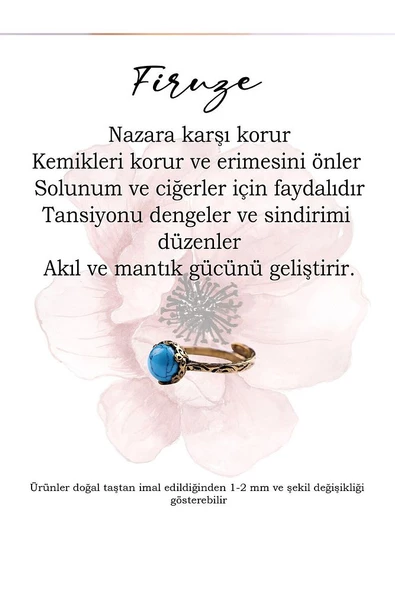 Doğal Taş Firuze Çıtır Doğal Taşlı Ayarlanabilir Yüzük cafyk - 7