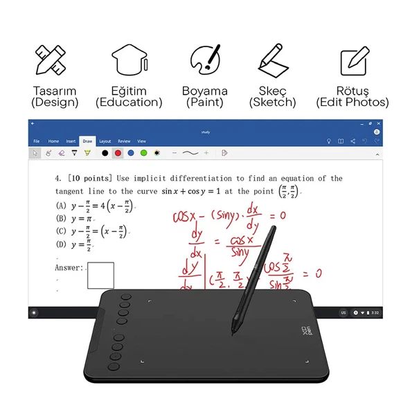 XP-Pen DECO01 V3 Grafik Tablet 16K 8 Kısayol Siyah - 3